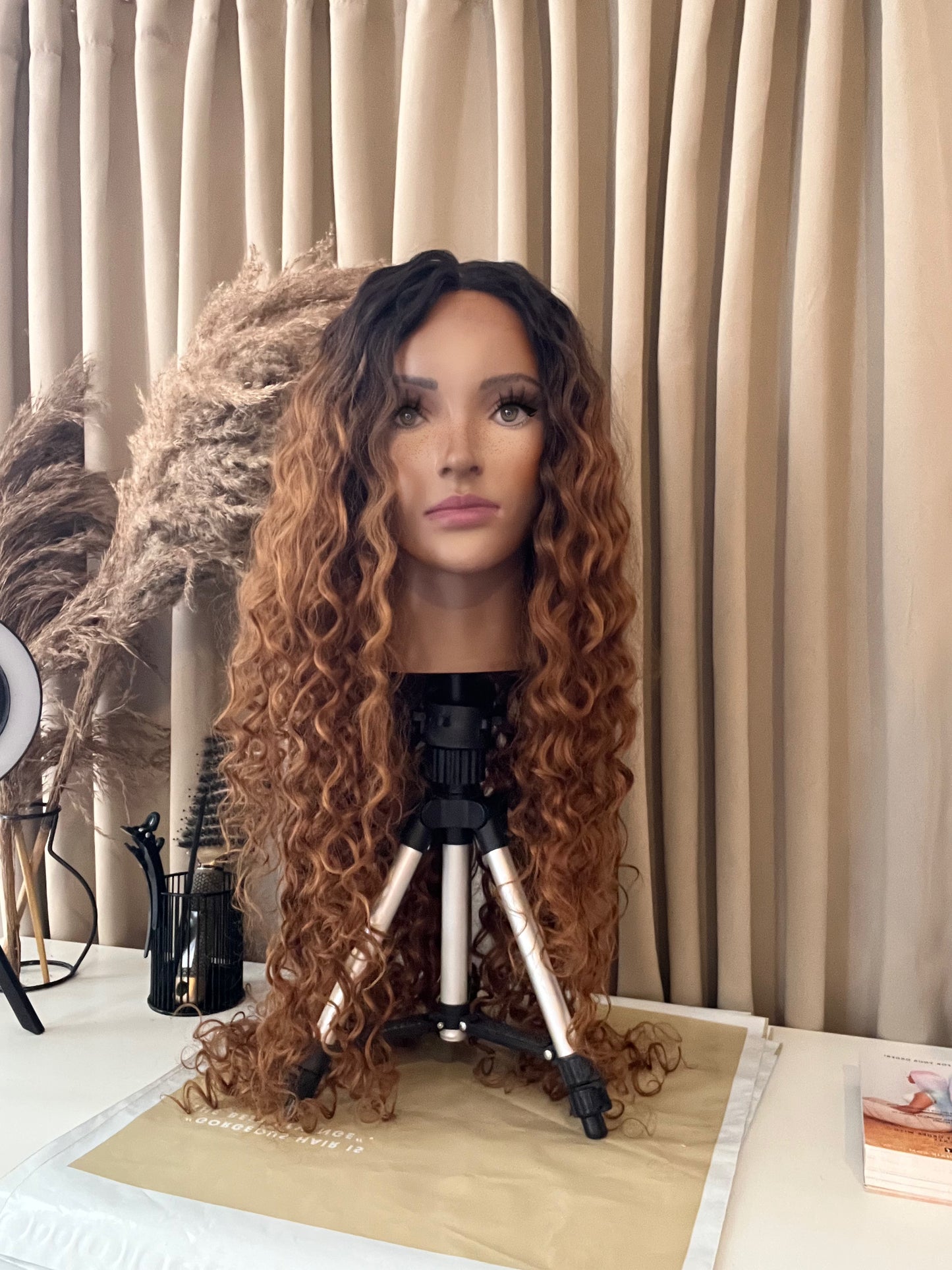 SASKIA 28” Brown Curly Synthetic Lace Wig