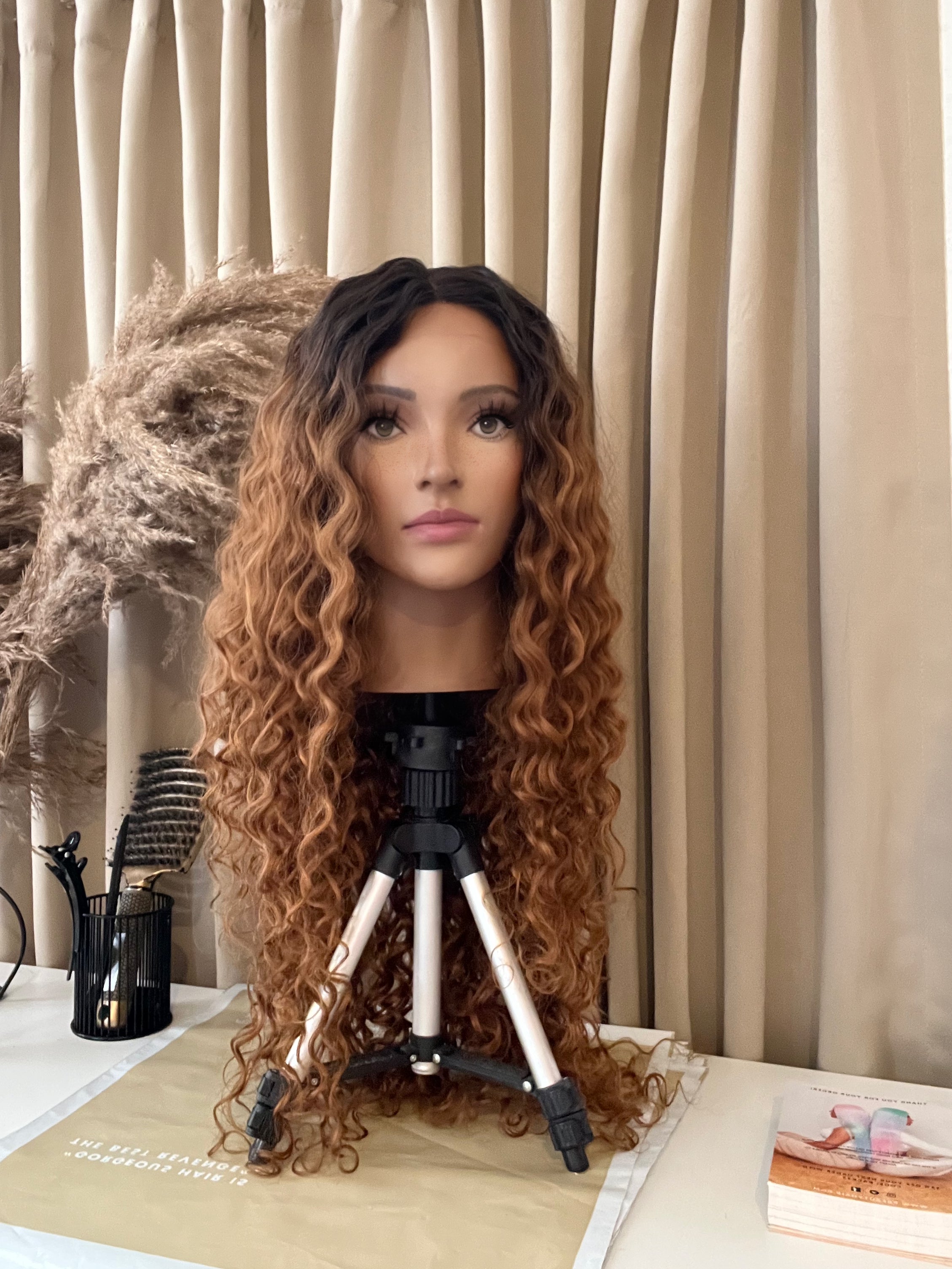 SASKIA 28” Brown Curly Synthetic Lace Wig