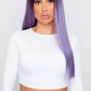 ombre purple straight lace front wig worn by model