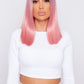 pretty model wearing pink bob wig by pbeauty hair
