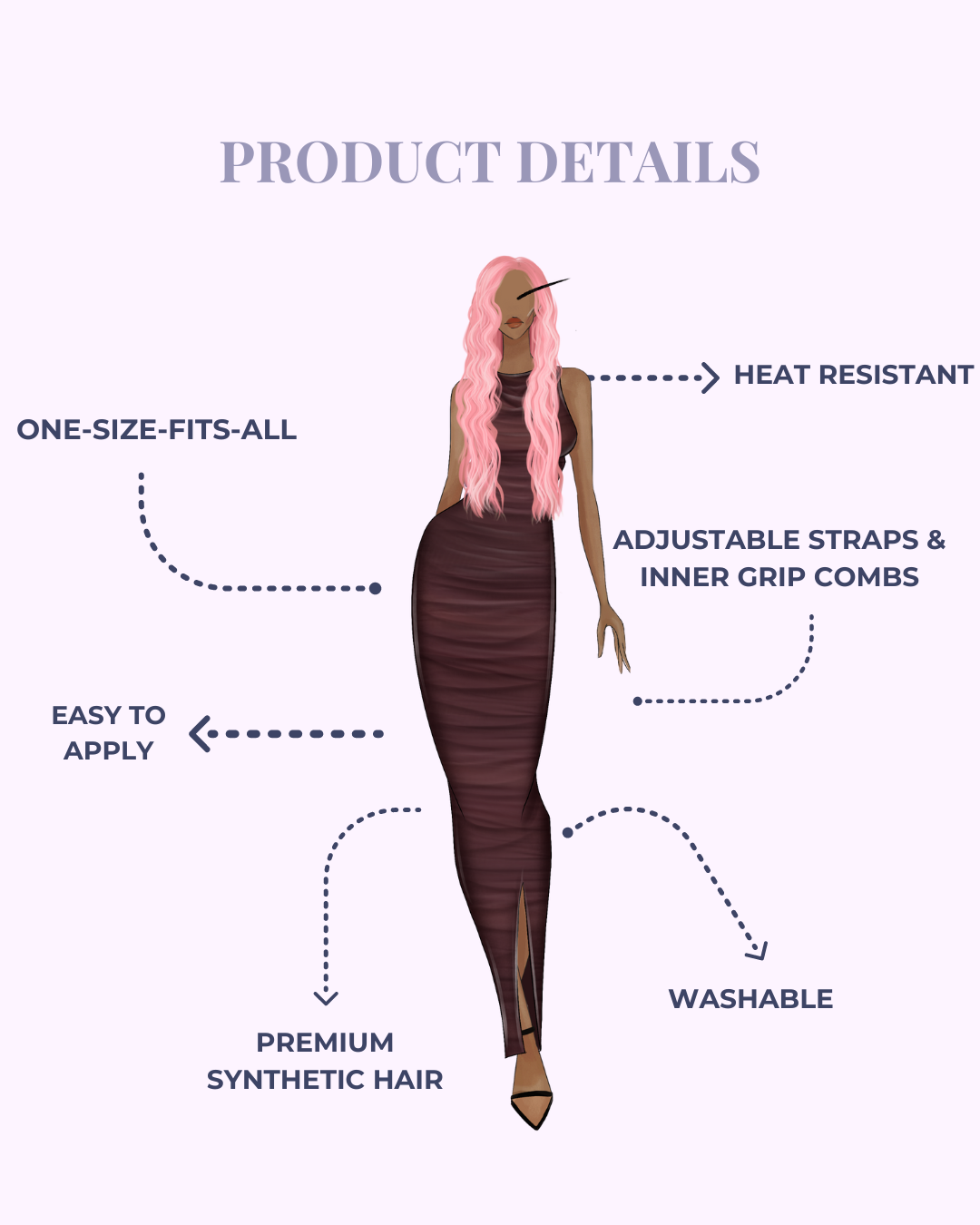 pink lace front wig description