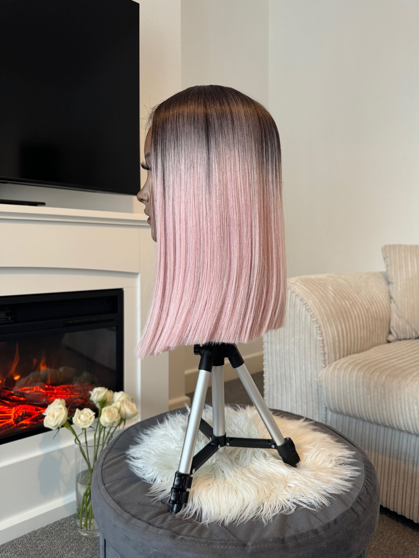 Rella 14" Ombre Pink Lace Front Long Bob Wig