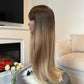 pbeautyhair ombre brown synthetic hair bangs wig