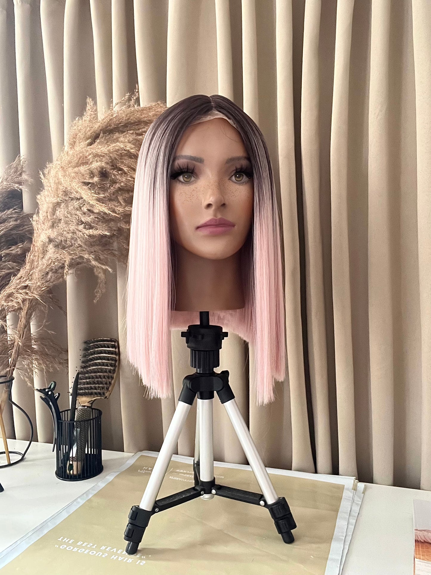 product long bob synthetic short hair bob lace wig in pink