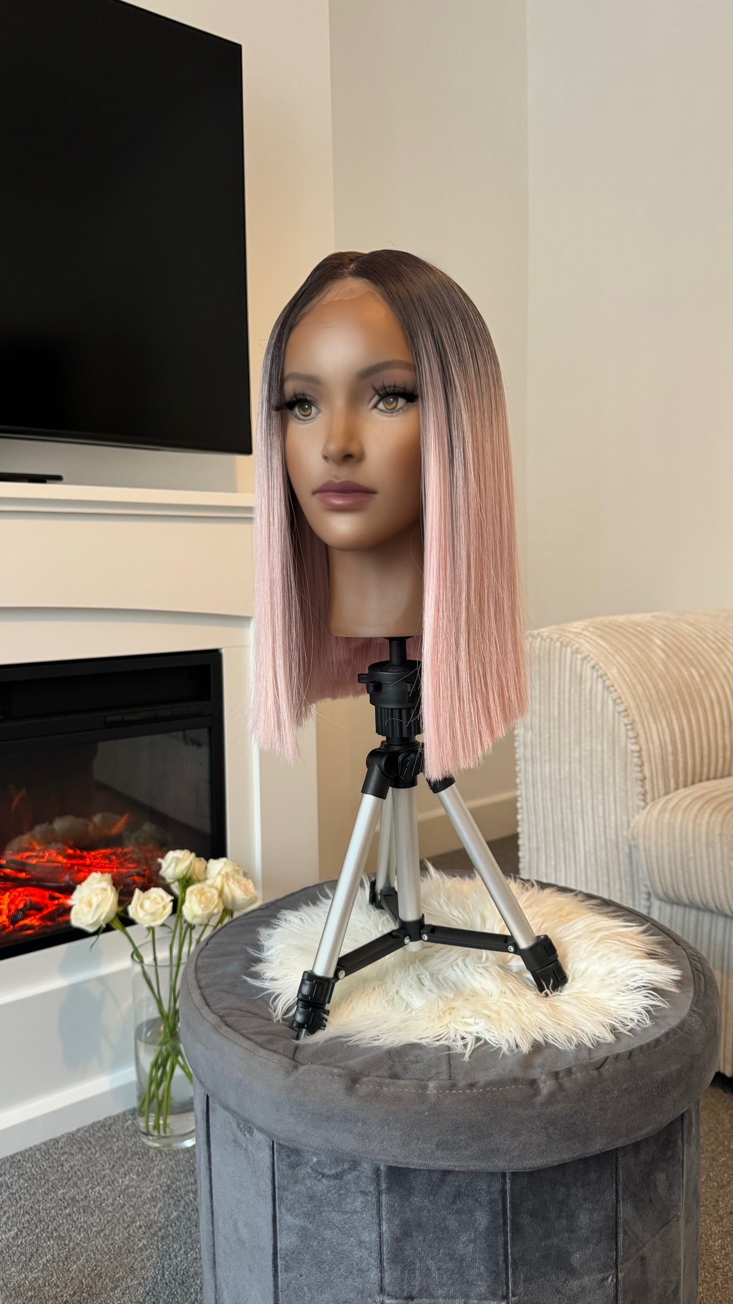 Product ombré pink long bob lace front synthetic short hair wig