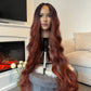 model 36-inch auburn long wavy lace front wig with a natural-looking hairline and premium synthetic fibers