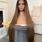 model long brown synthetic hair lace wig