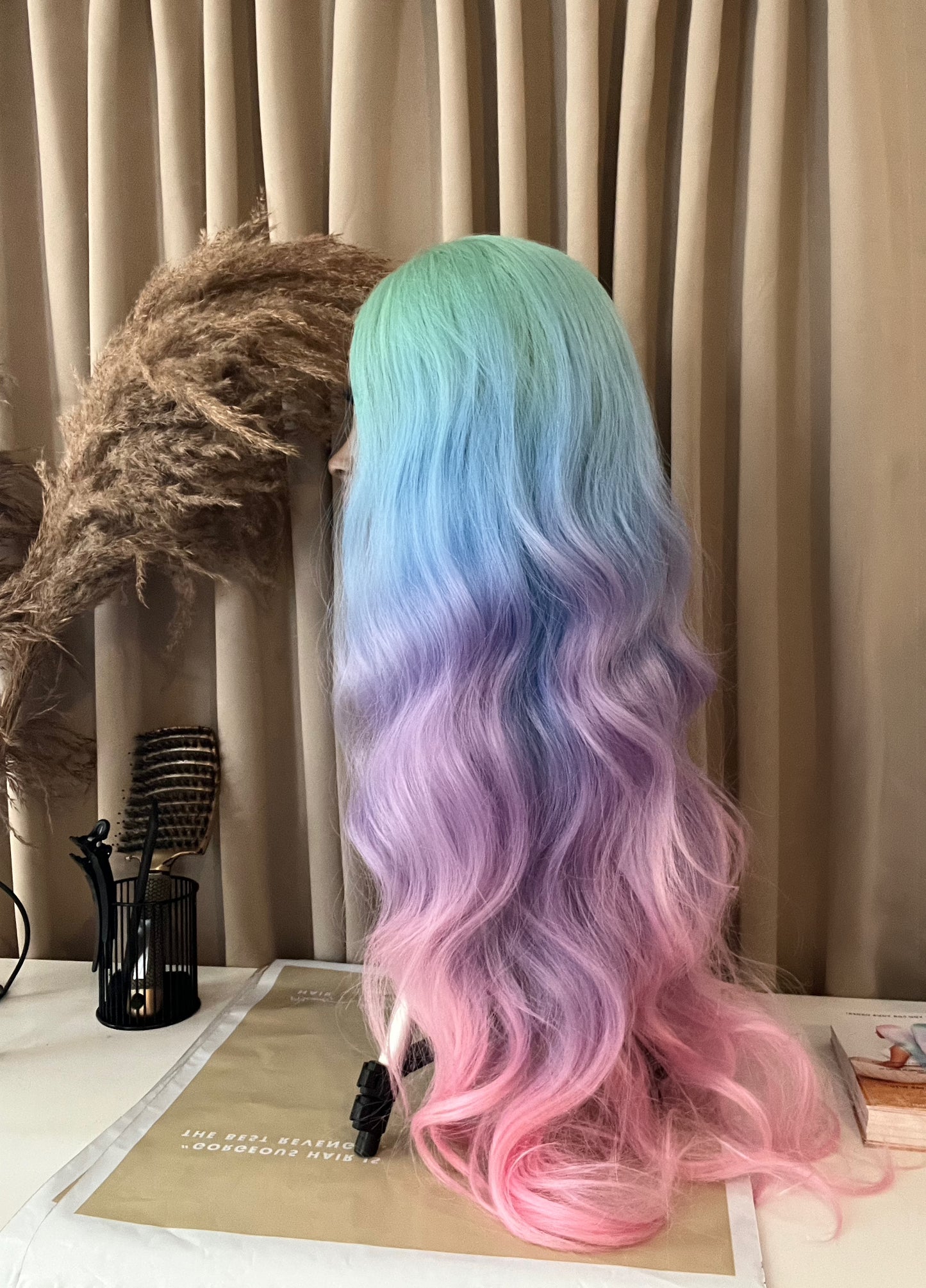 rainbow synthetic hair colourful wig