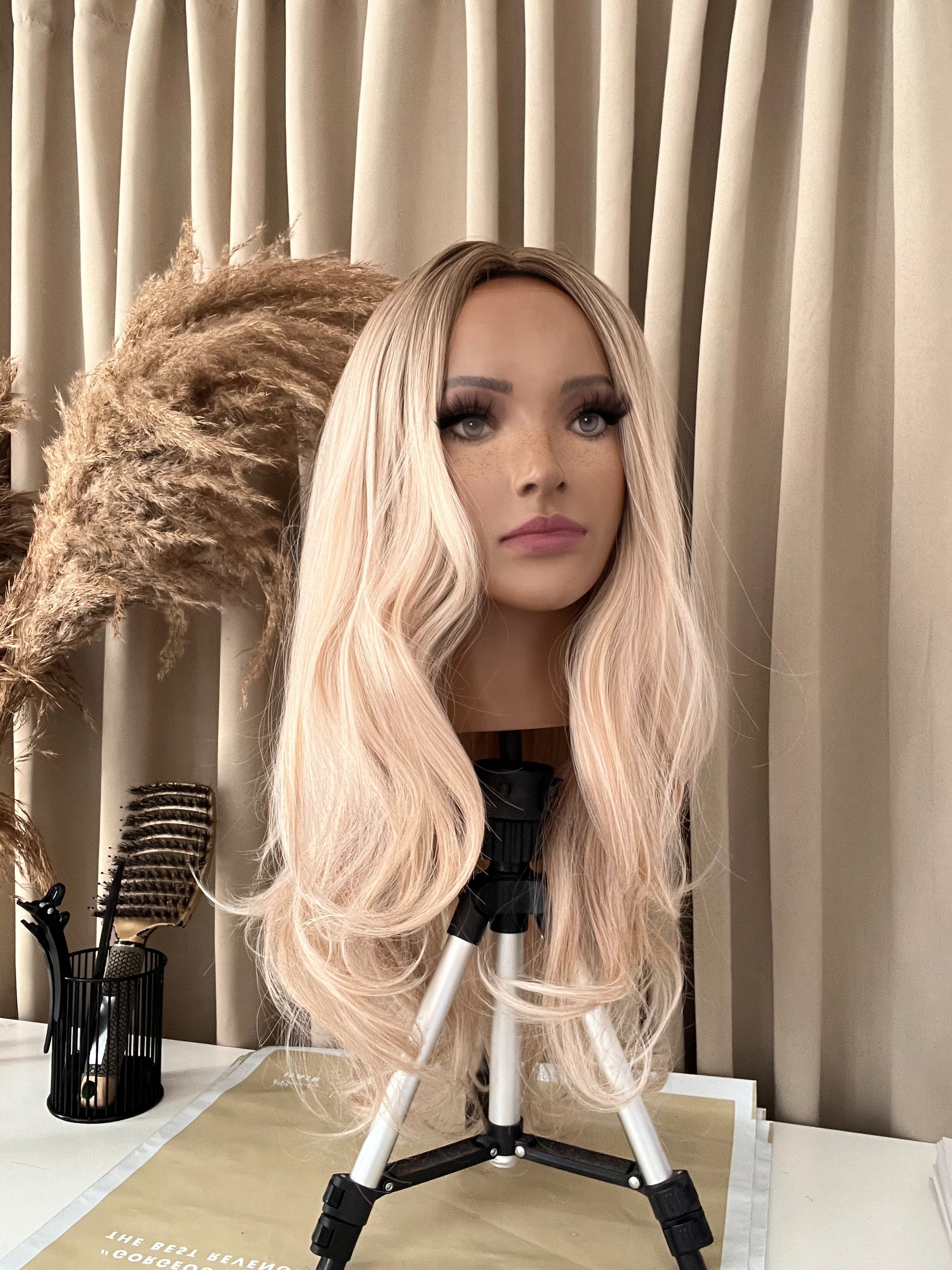 Product blonde synthetic hair long wavy non lace wig