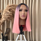 pink long bob synthetic hair wig