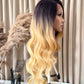 ombre blonde long wavy synthetic lace wig