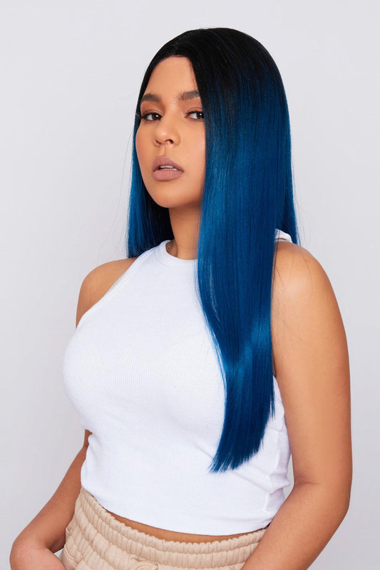 Mixed race girl wearing PBeauty hair blue lace wig