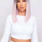pink blunt cut bob wig being worn by beautiful model