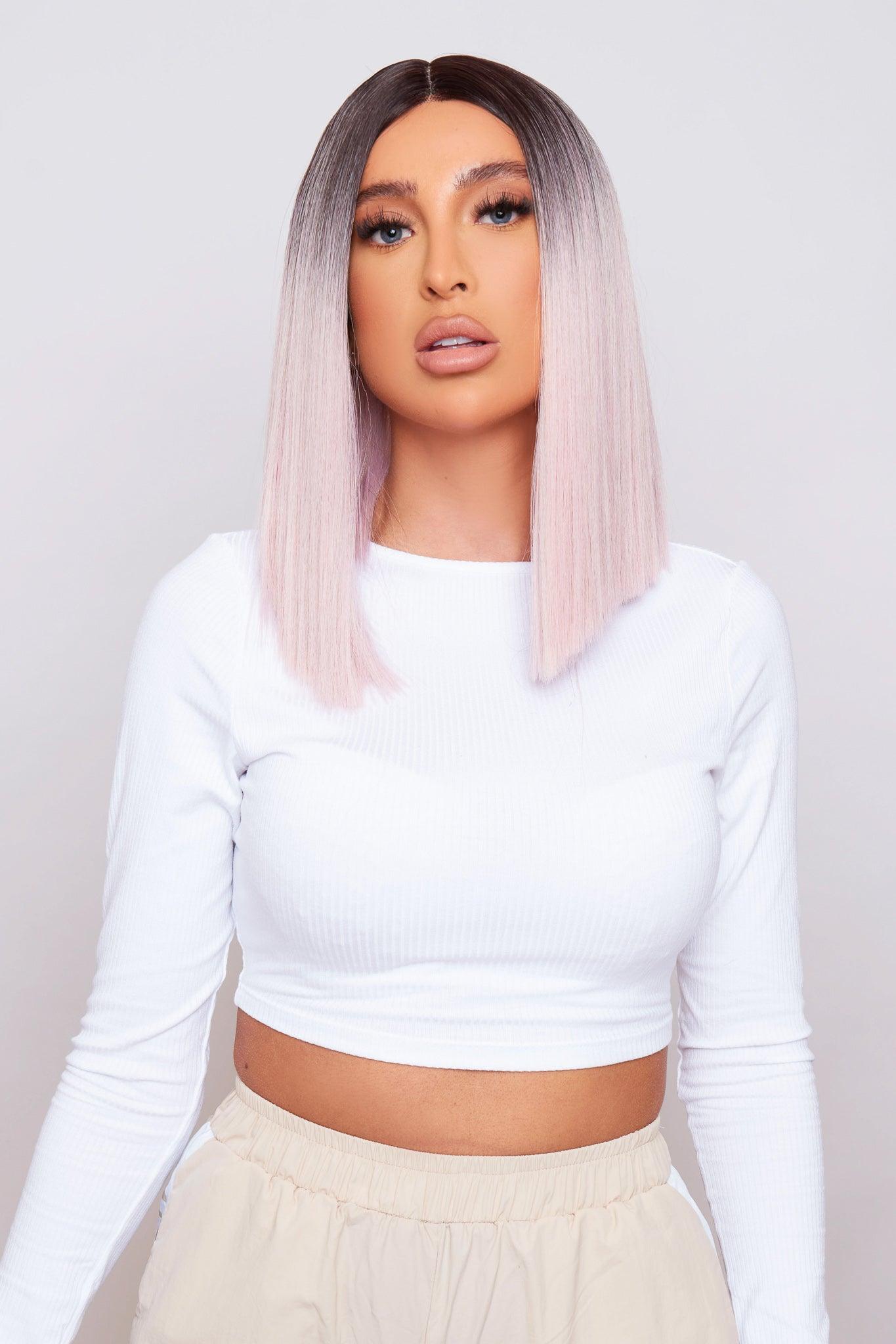 pink long bob synthetic hair wig from pbeauty hair being worn by chloe baker