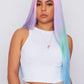 beautiful lgbtq rainbow wig being worn by mixed race model from hair brand pbeautyhair