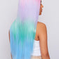 rainbow wig being worn by model from hair brand pbeauty hair